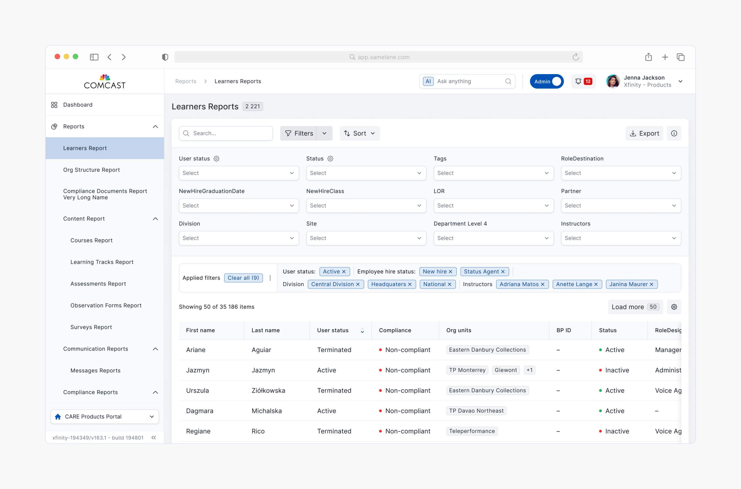 Samelane – Admin – Reports & Filters v0.1