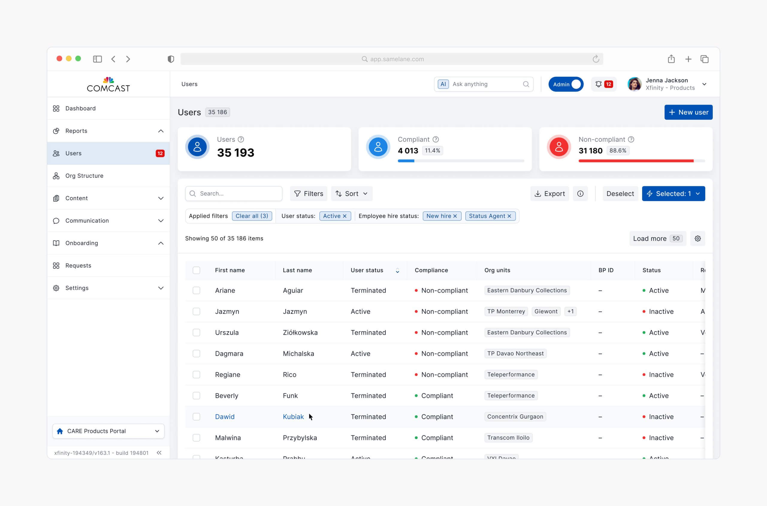 Samelane – Admin – Users View v0.1