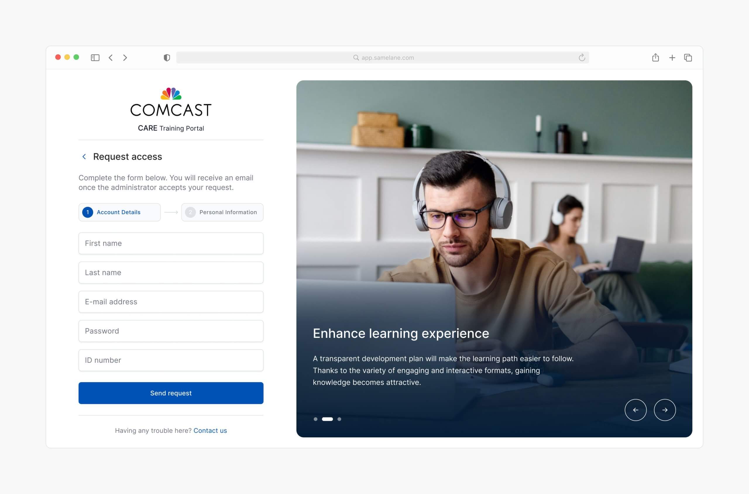 Samelane – Onboarding – Request Access View v0.1